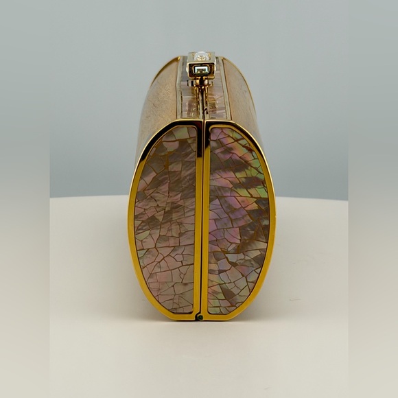 JUDITH LEIBER UNIQUE TINY MINI WOOD ABALONE SHELL PURSE MINAUDIERE BAG COUTURE - Picture 5 of 12